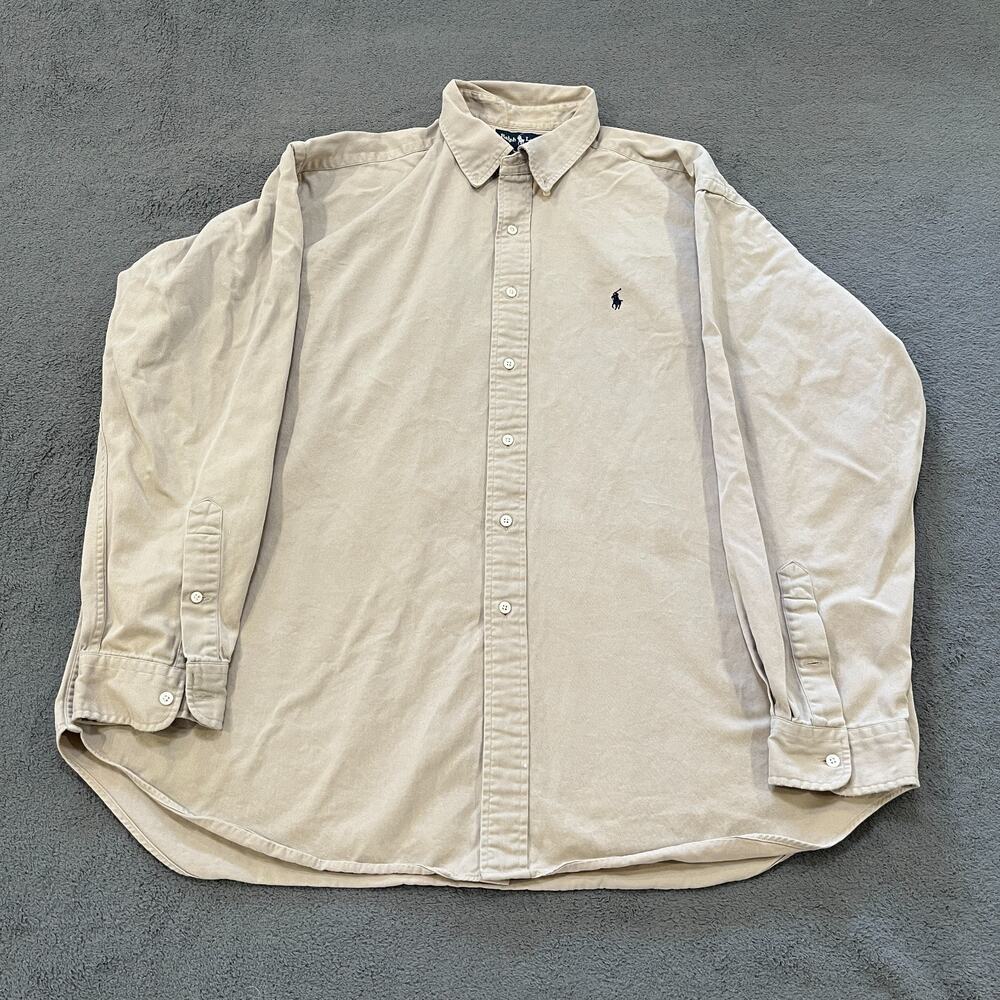 Ralph Lauren Beige Casual Dress Shirt Long Sleeve Button Up Shirt Men's Size XXL